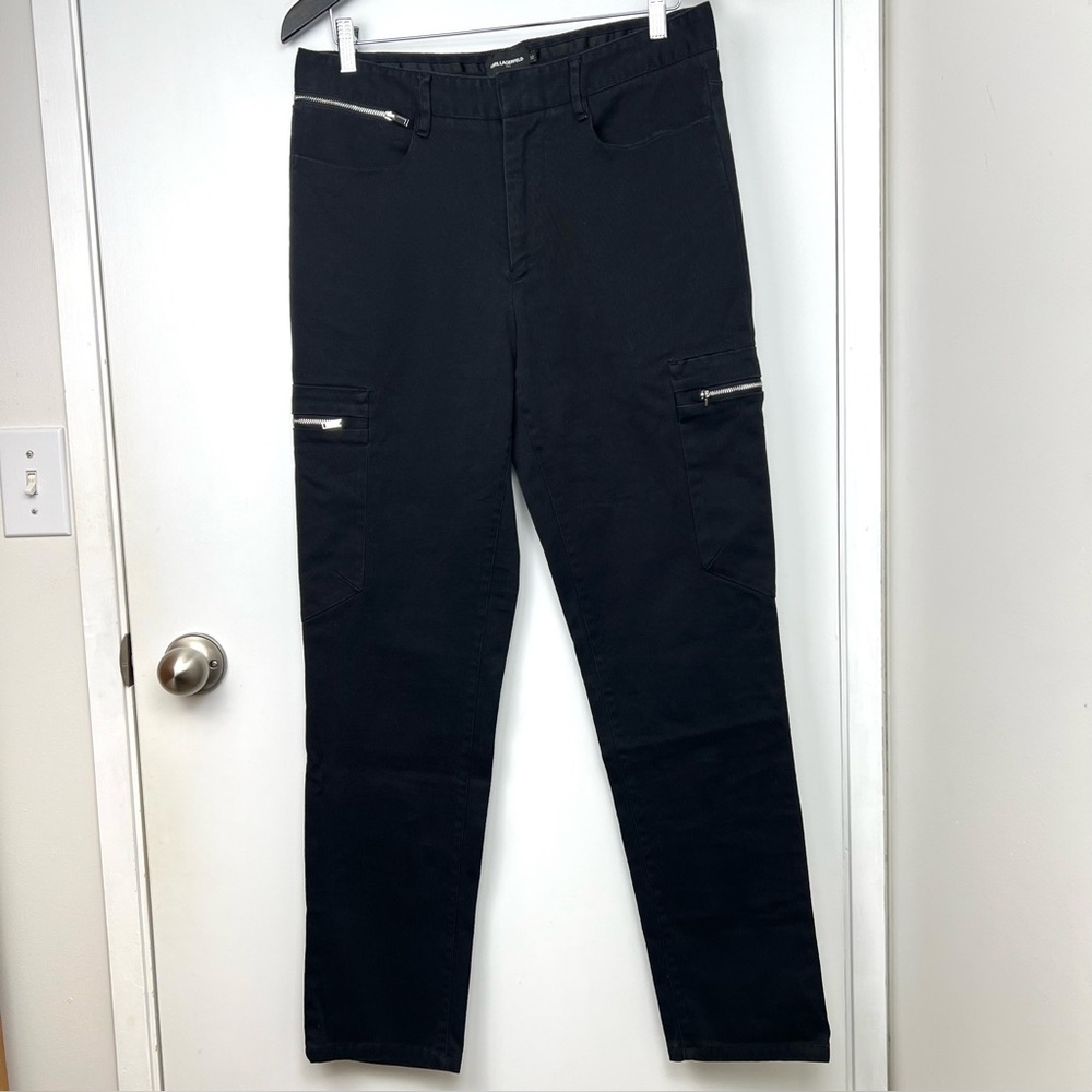 Karl Lagerfeld Denim Twill Cargo Pants Zipper Details 32/8 Jet Black Designer